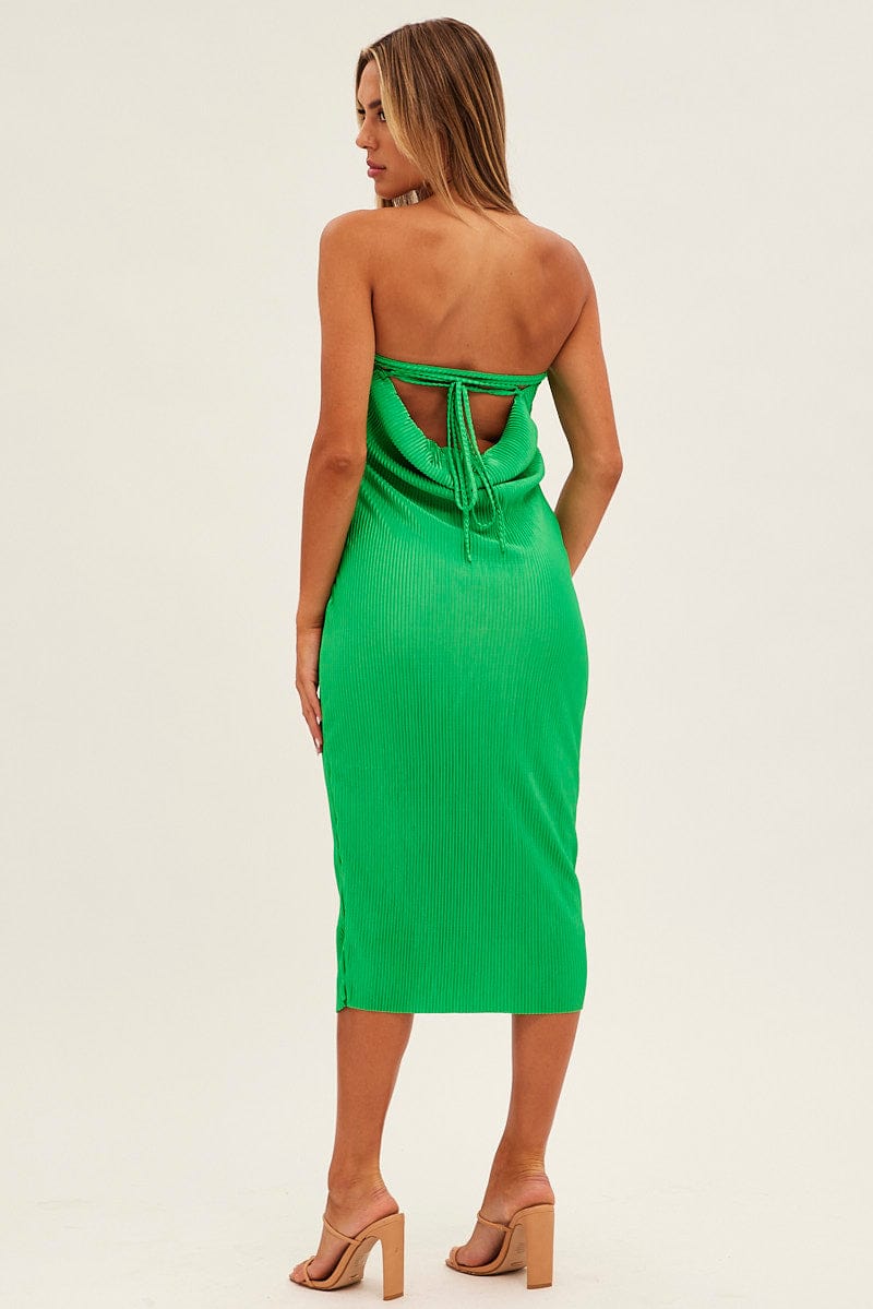 Green Midi Dress Bandeau Plisse for Ally Fashion