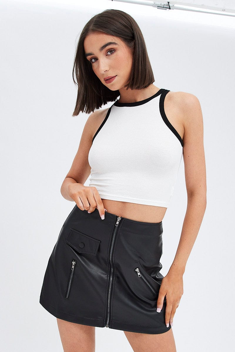 Black PU Skirt Mini High Rise Pencil Biker Faux Leather for Ally Fashion
