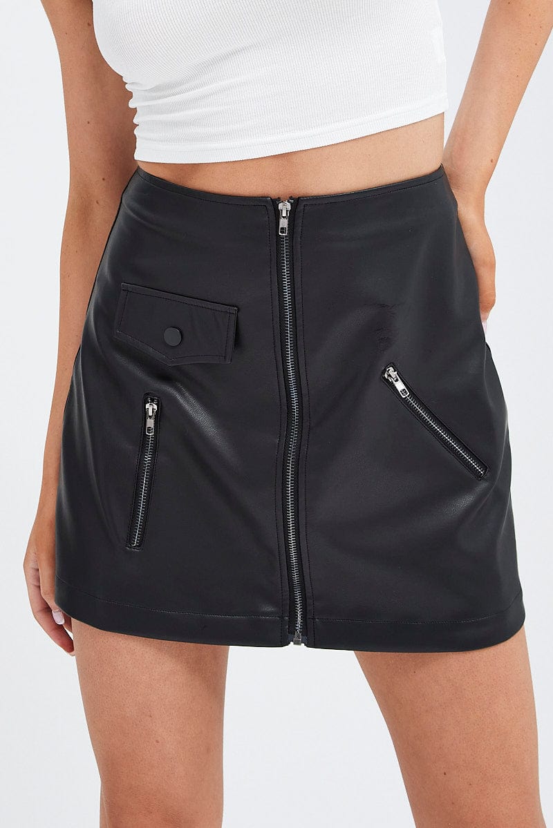 Black PU Skirt Mini High Rise Pencil Biker Faux Leather for Ally Fashion