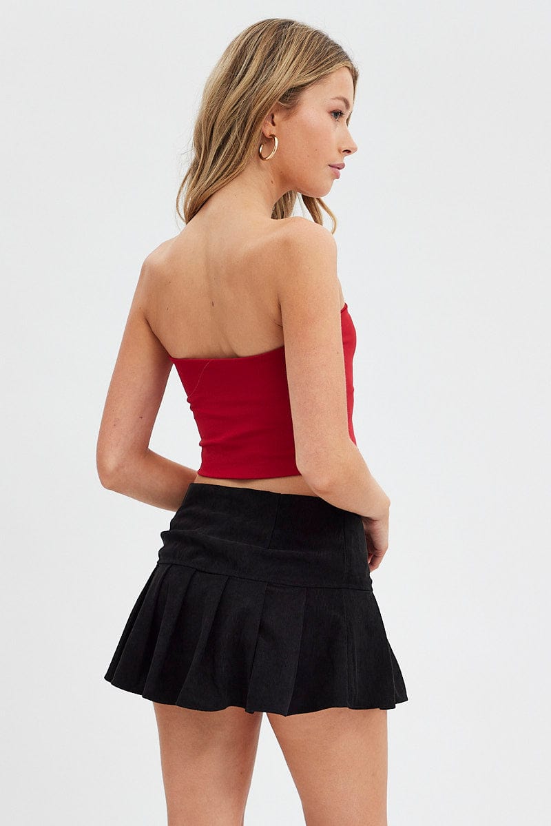 Black Tennis Skirt Low Rise Micro Mini Pleated Corduroy for Ally Fashion