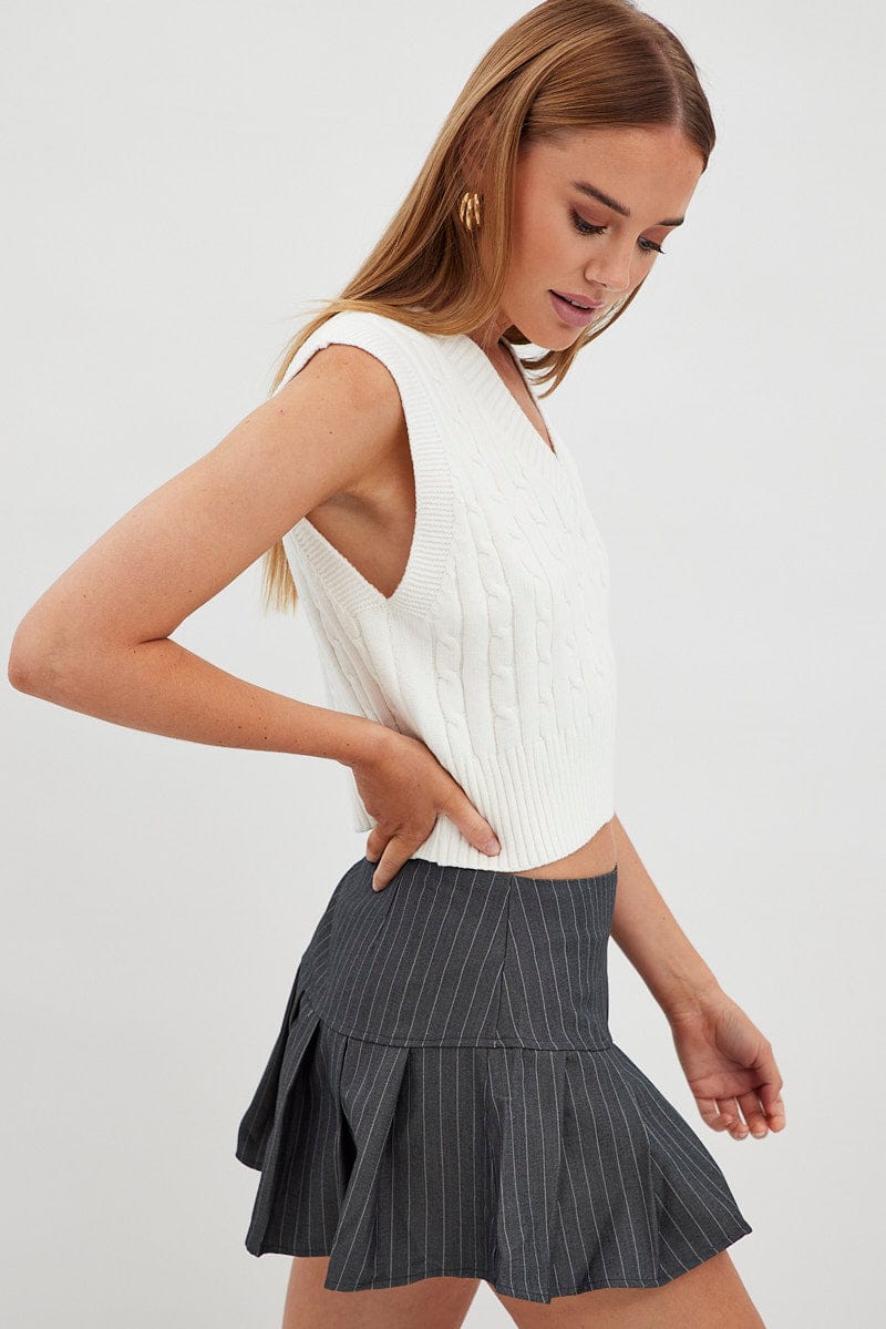 Grey Stripe Tennis Skirt Low Rise Mini Pleated Lined Ally Fashion