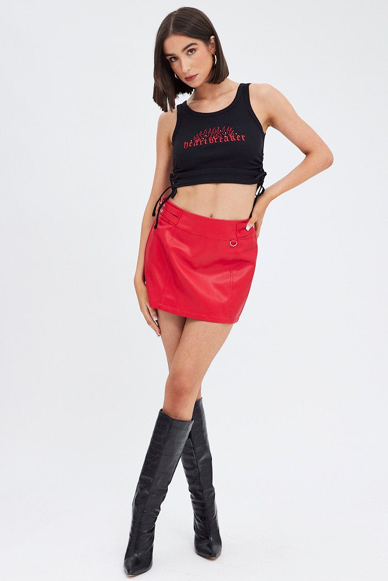 Black Heart Red Faux Leather High Waisted Midi Skirt – Pink Boutique UK
