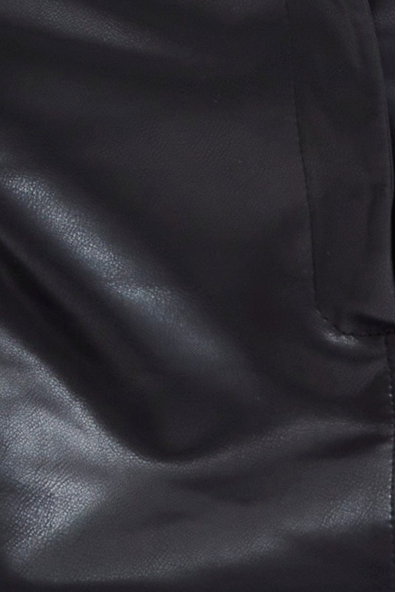 Black Mini Skirt High Rise Pocket Detail Faux Leather for Ally Fashion