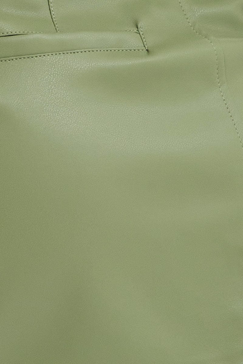 Green Mini Skirt High Rise Pocket Detail Faux Leather for Ally Fashion