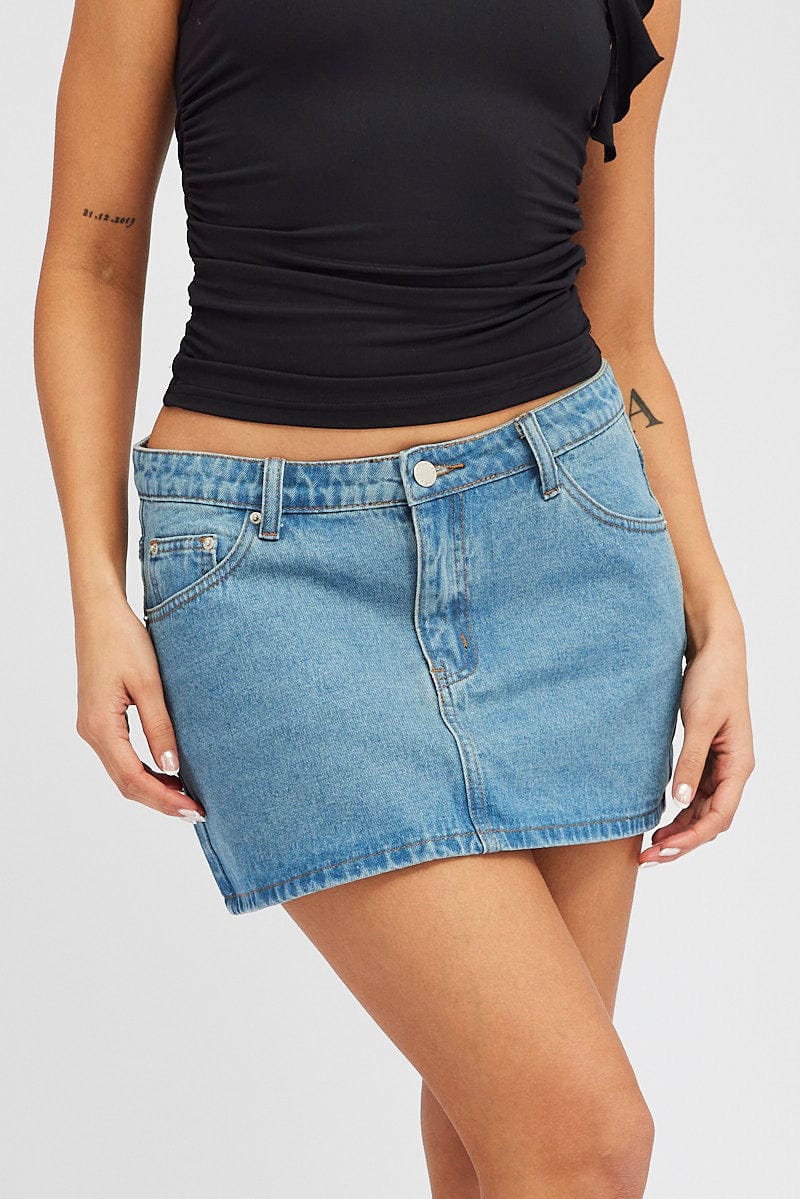 Blue Denim Skirt Mini Low Rise for Ally Fashion