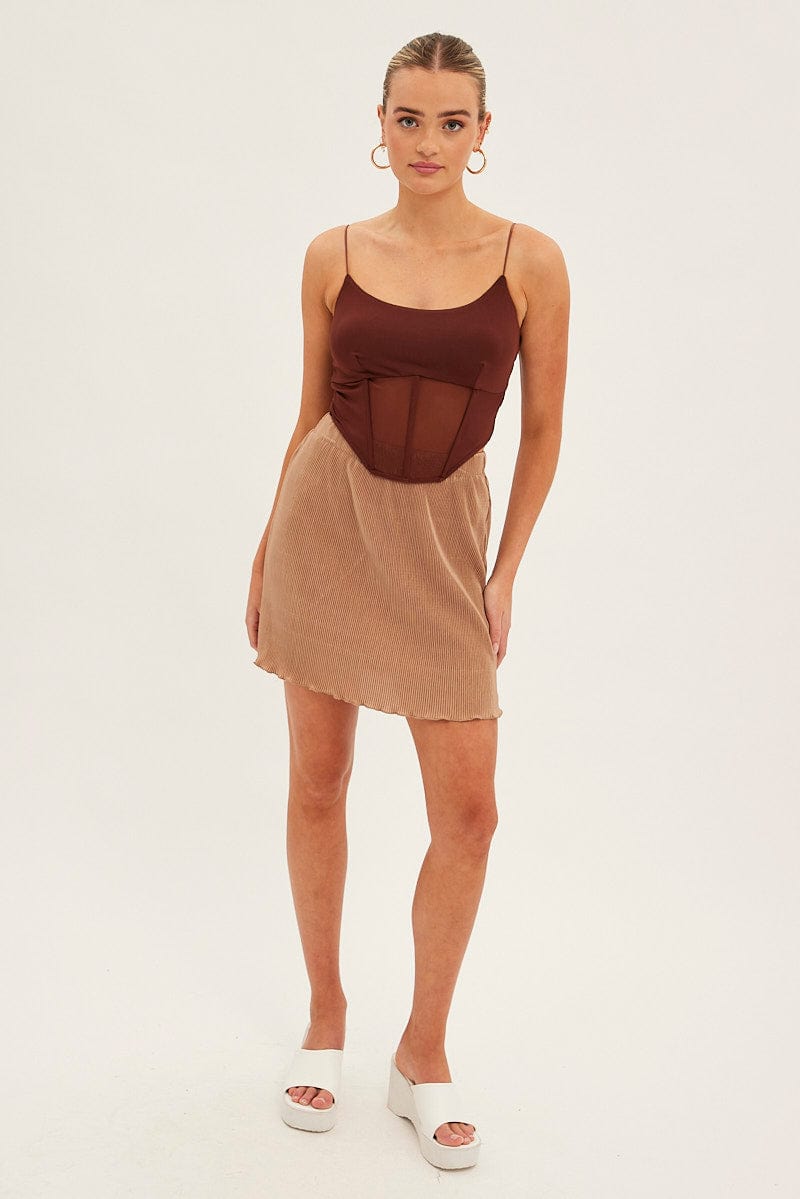 Brown Plisse Mini Skirt for Ally Fashion