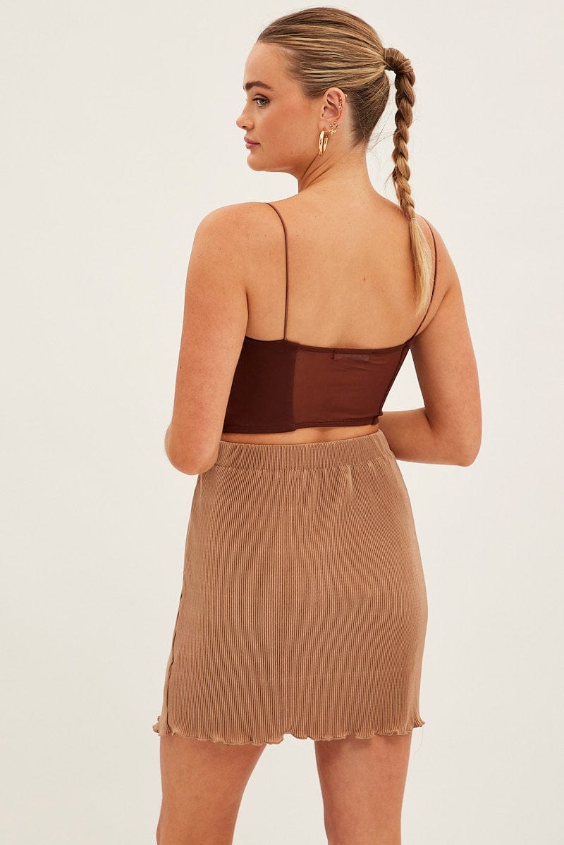 Brown Plisse Mini Skirt for Ally Fashion