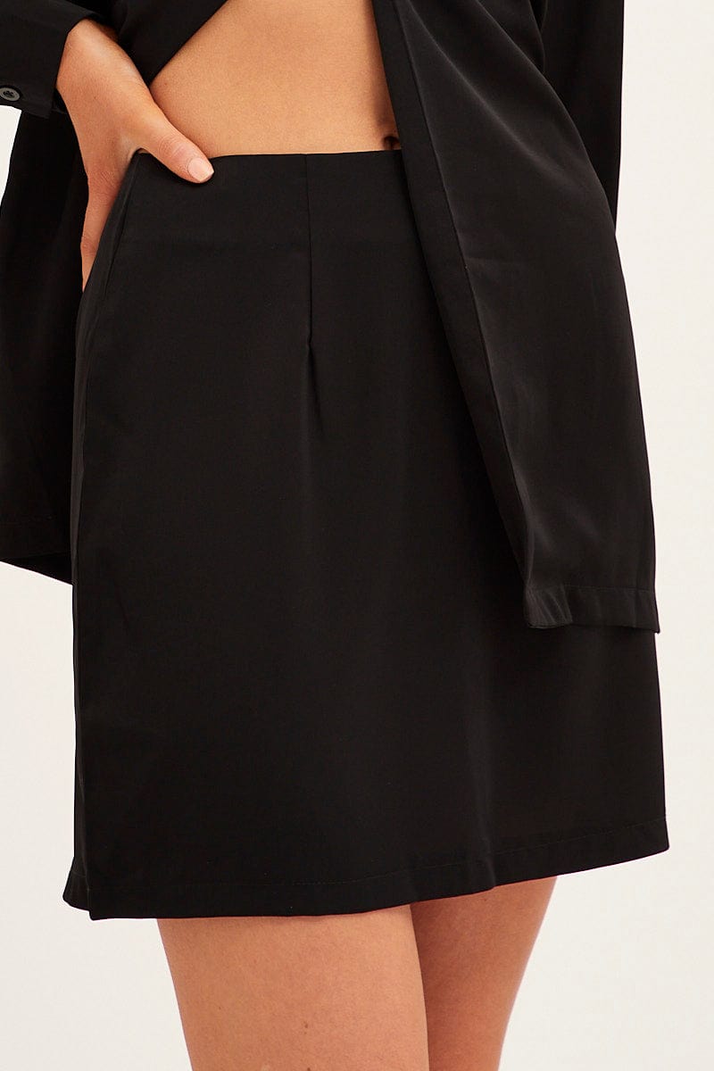 Black Mini Skirt Satin for Ally Fashion