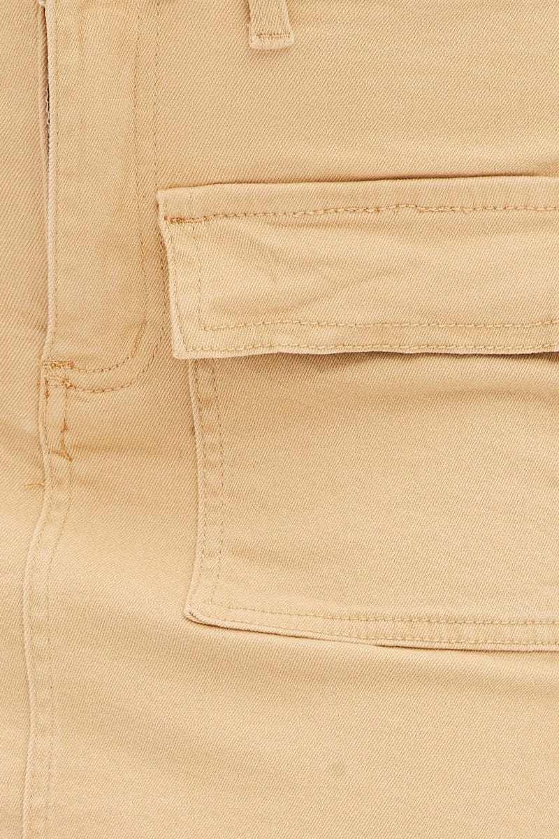 Beige High Rise Cargo Mini Denim Skirt | Ally Fashion