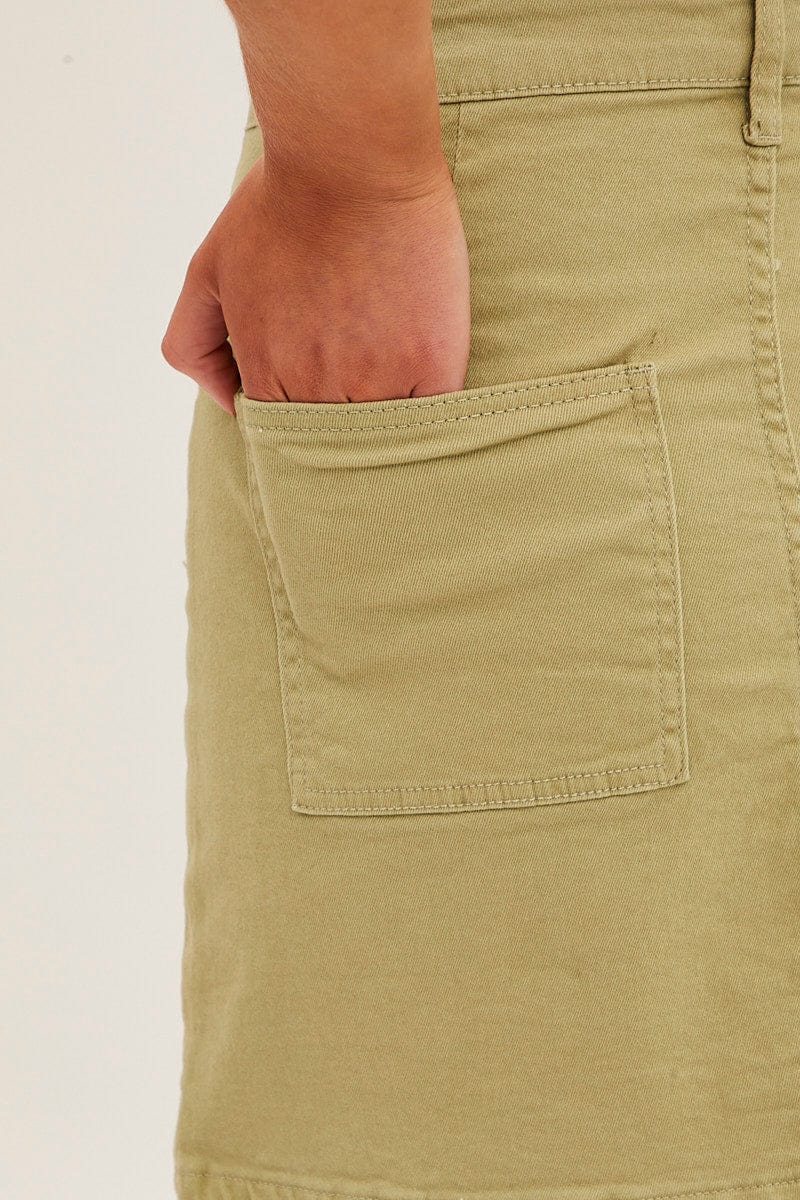 Green High Rise Cargo Mini Denim Skirt for Ally Fashion