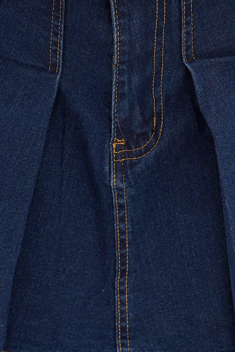 Blue Mid Rise Pleated Denim Mini Skirt for Ally Fashion