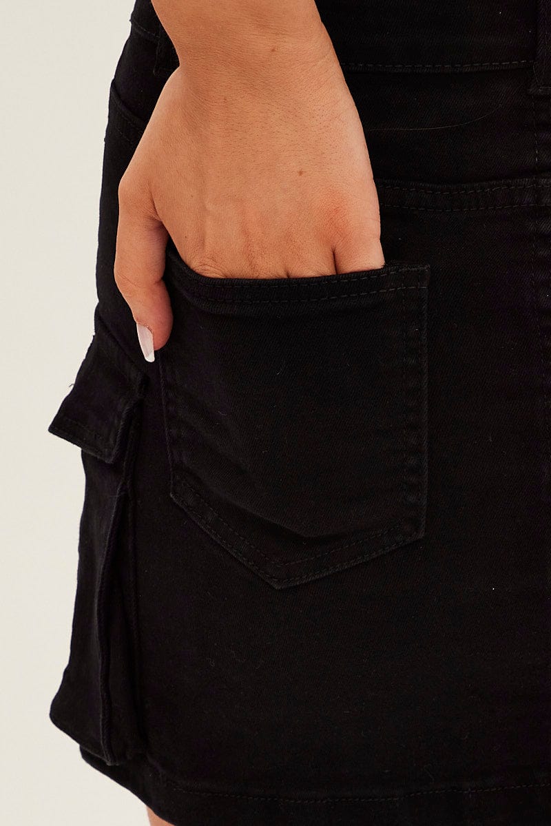 Black Cargo Utility Denim Mini Skirt for Ally Fashion