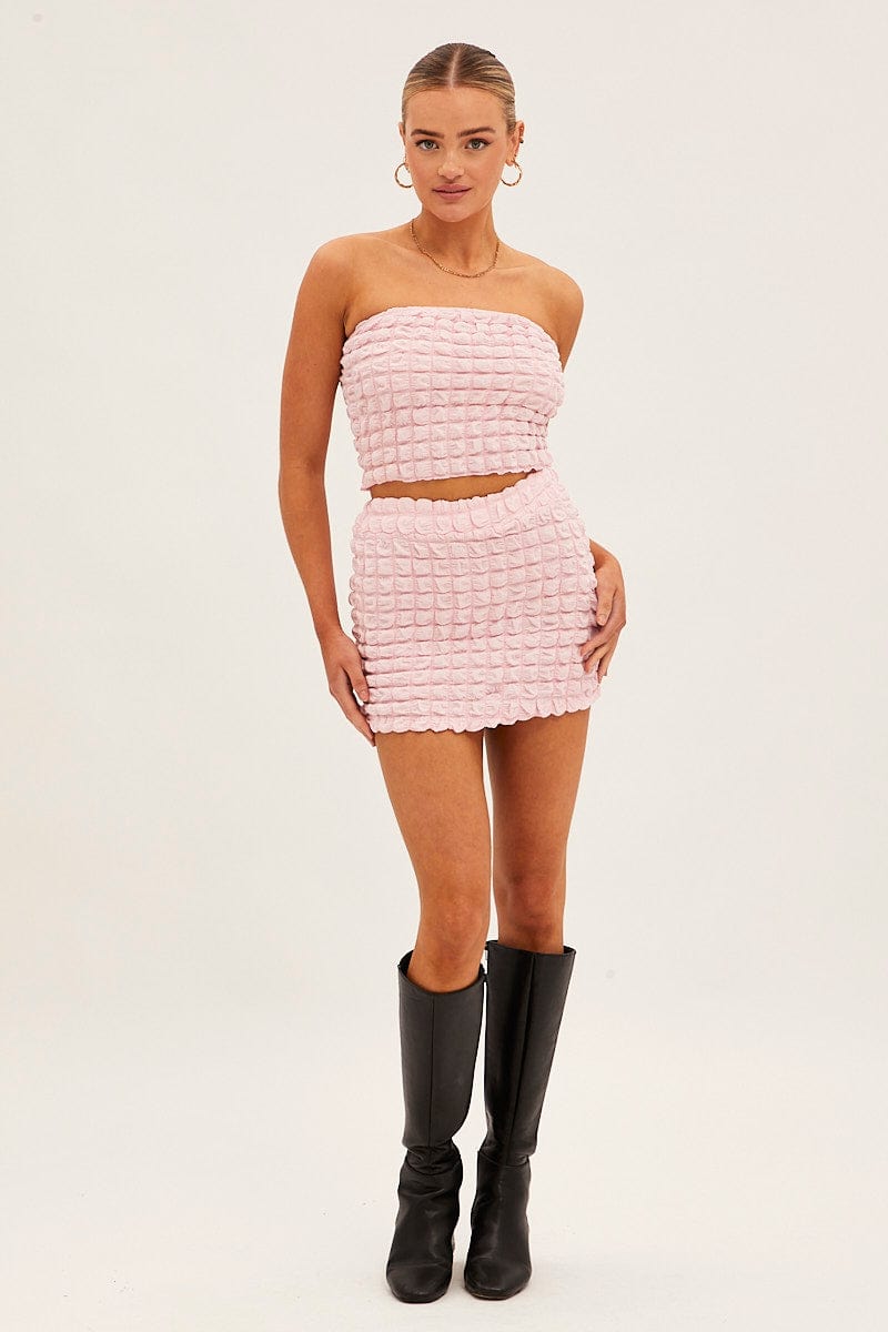 Pink Textured Mini Skirt for Ally Fashion