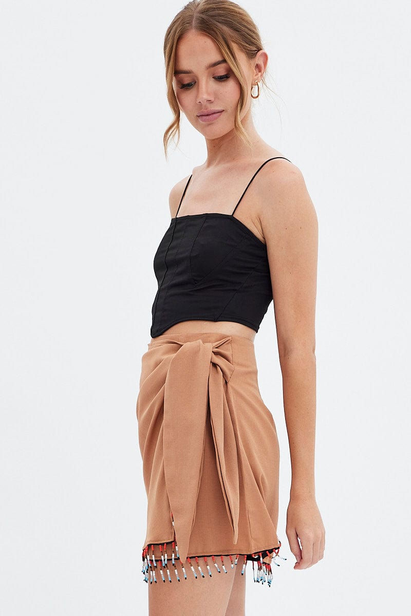 Beige Abstract Wrap Skirt Mini Tassels for Ally Fashion