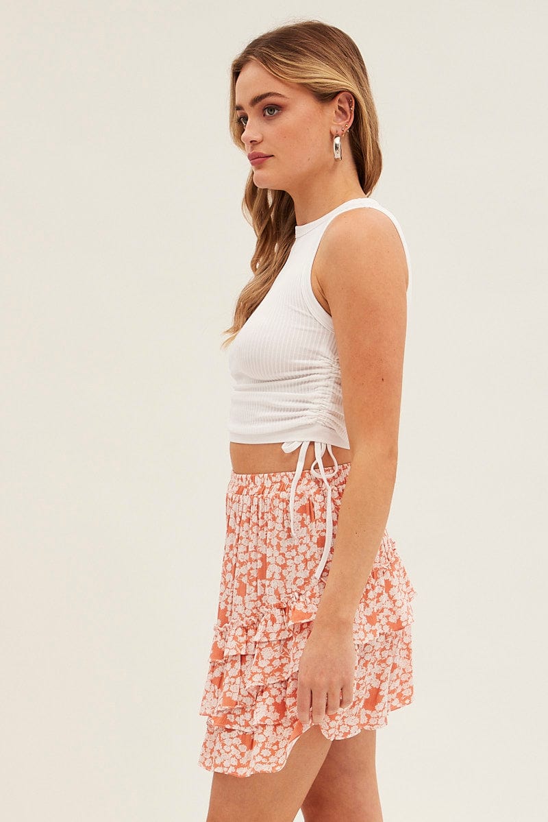 Floral Print Skater Skirt Asymmetrical Frill Floral for Ally Fashion