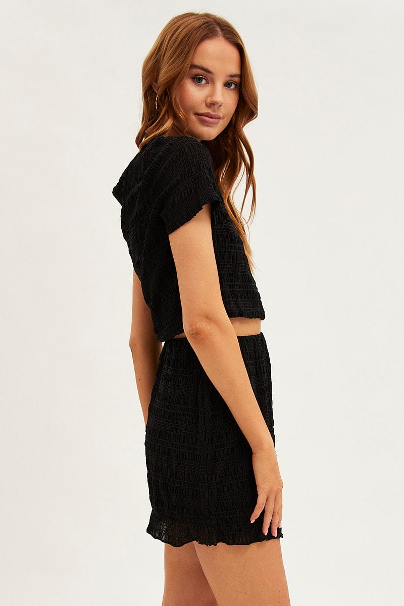 Black Mini Skirt Bodycon Mesh Textured Detail for Ally Fashion
