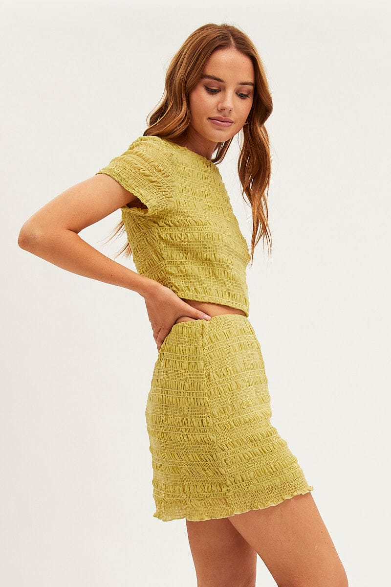Green Mini Skirt Bodycon Mesh Textured Detail for Ally Fashion