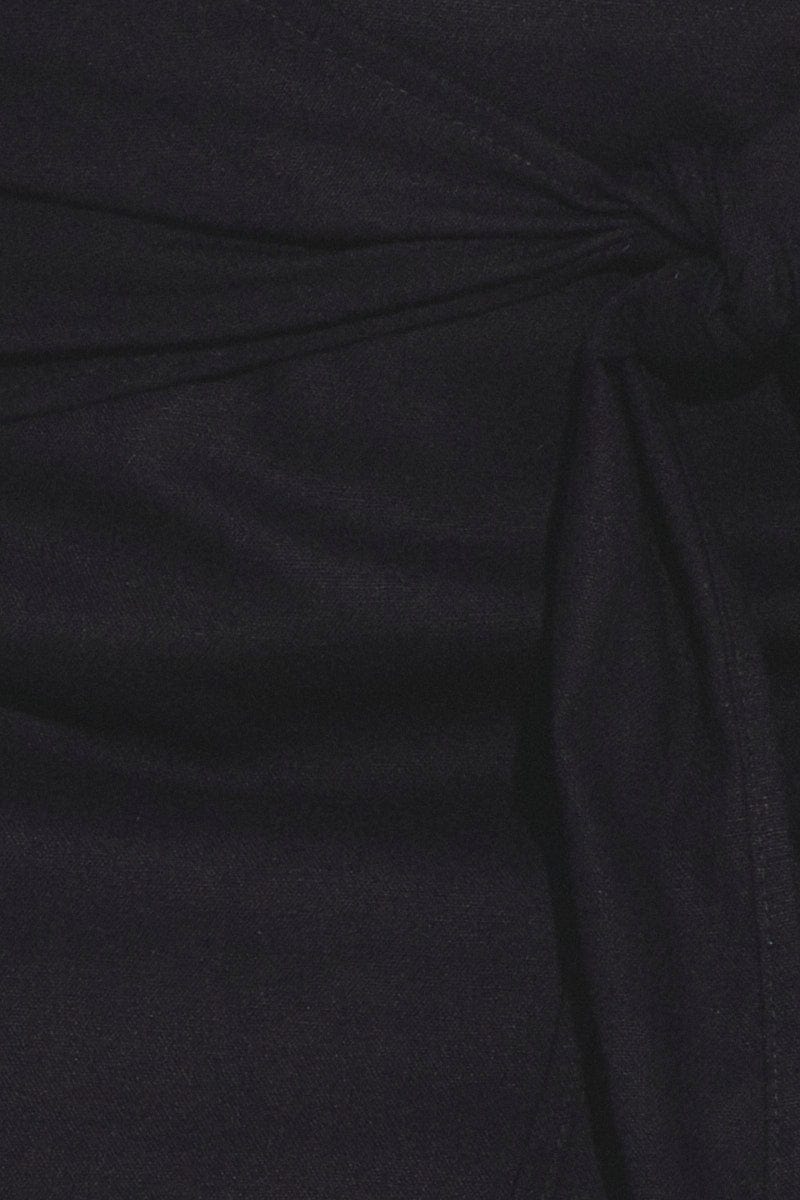 Black Midi Skirt Tie Front Side Split Hem for Ally Fashion