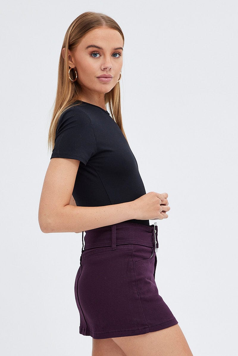 Purple Mini Skirt Belted Low Rise for Ally Fashion