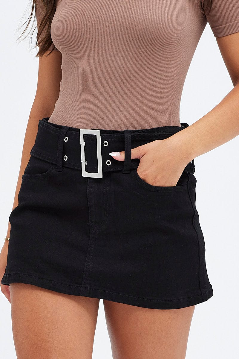 Black Mini Skirt Belted Low Rise for Ally Fashion