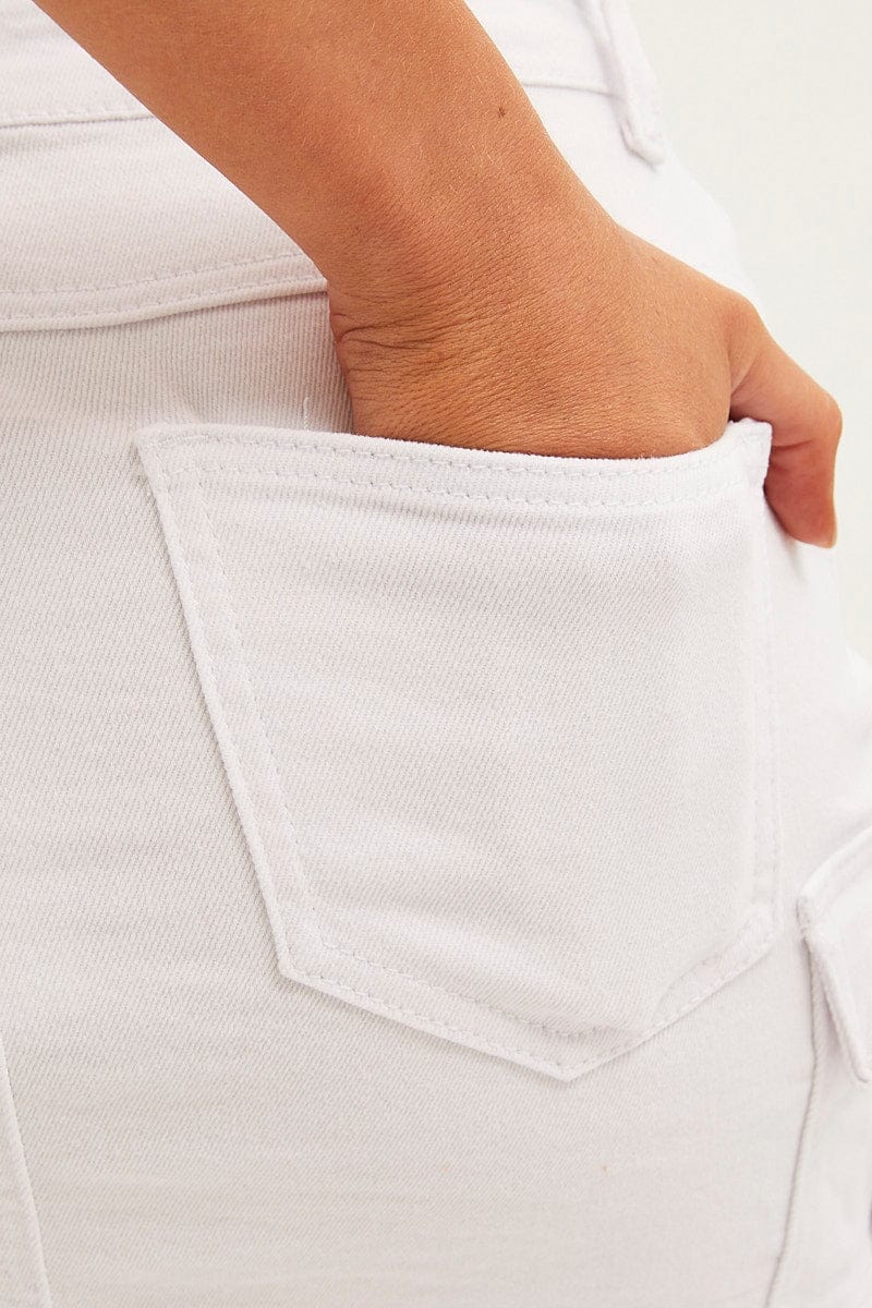 White Mini Cargo Skirt Low Rise Denim for Ally Fashion