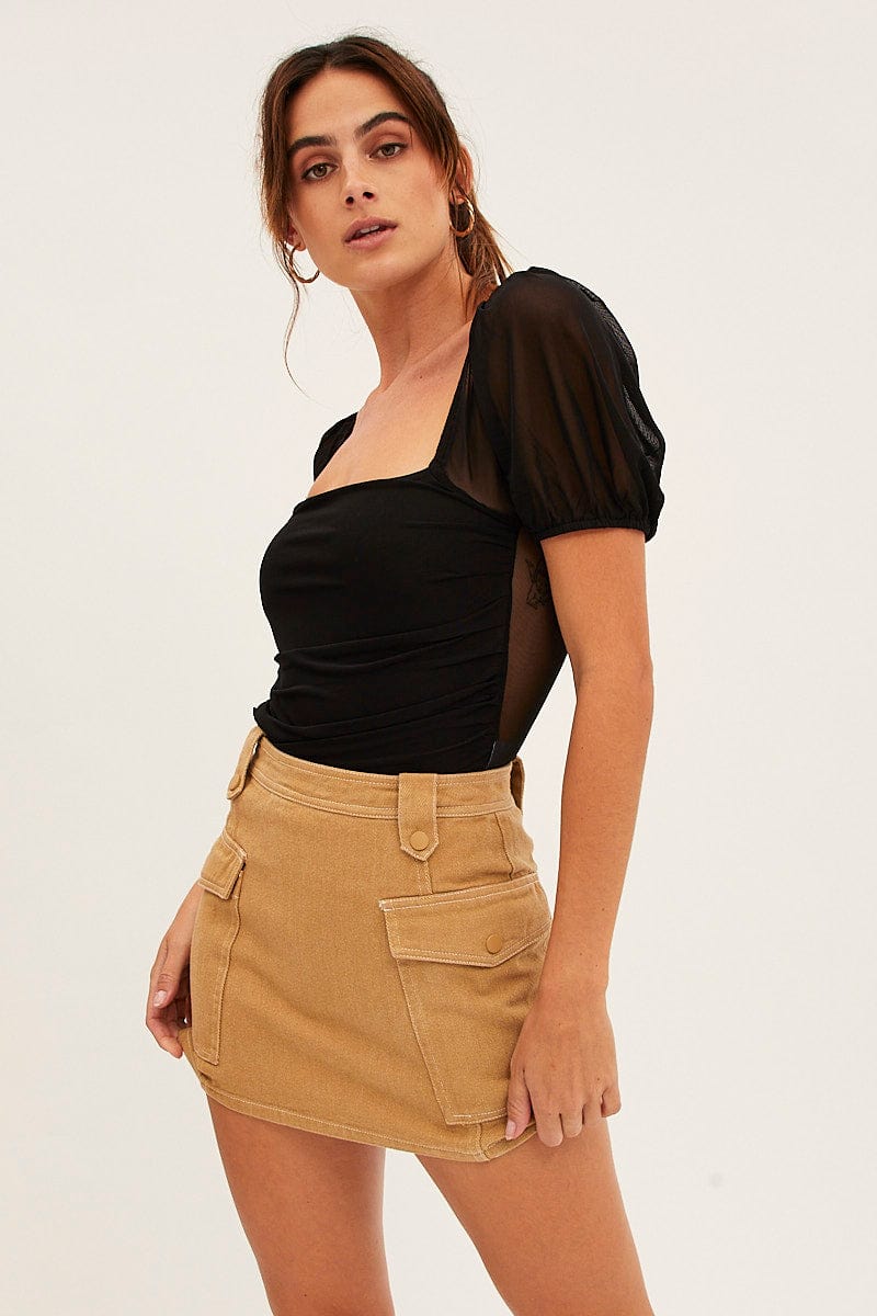 Beige Cargo Skirt Mini High Rise for Ally Fashion