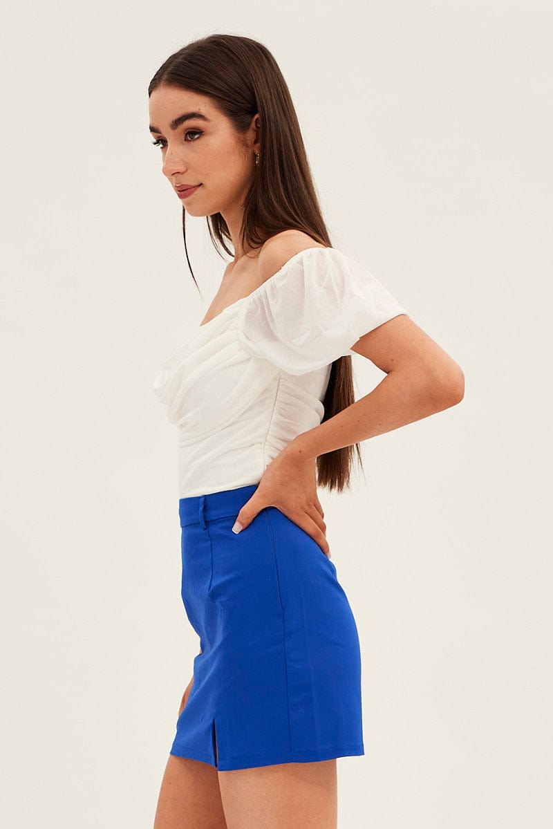 Blue Mini Skirt High Rise Front Split for Ally Fashion