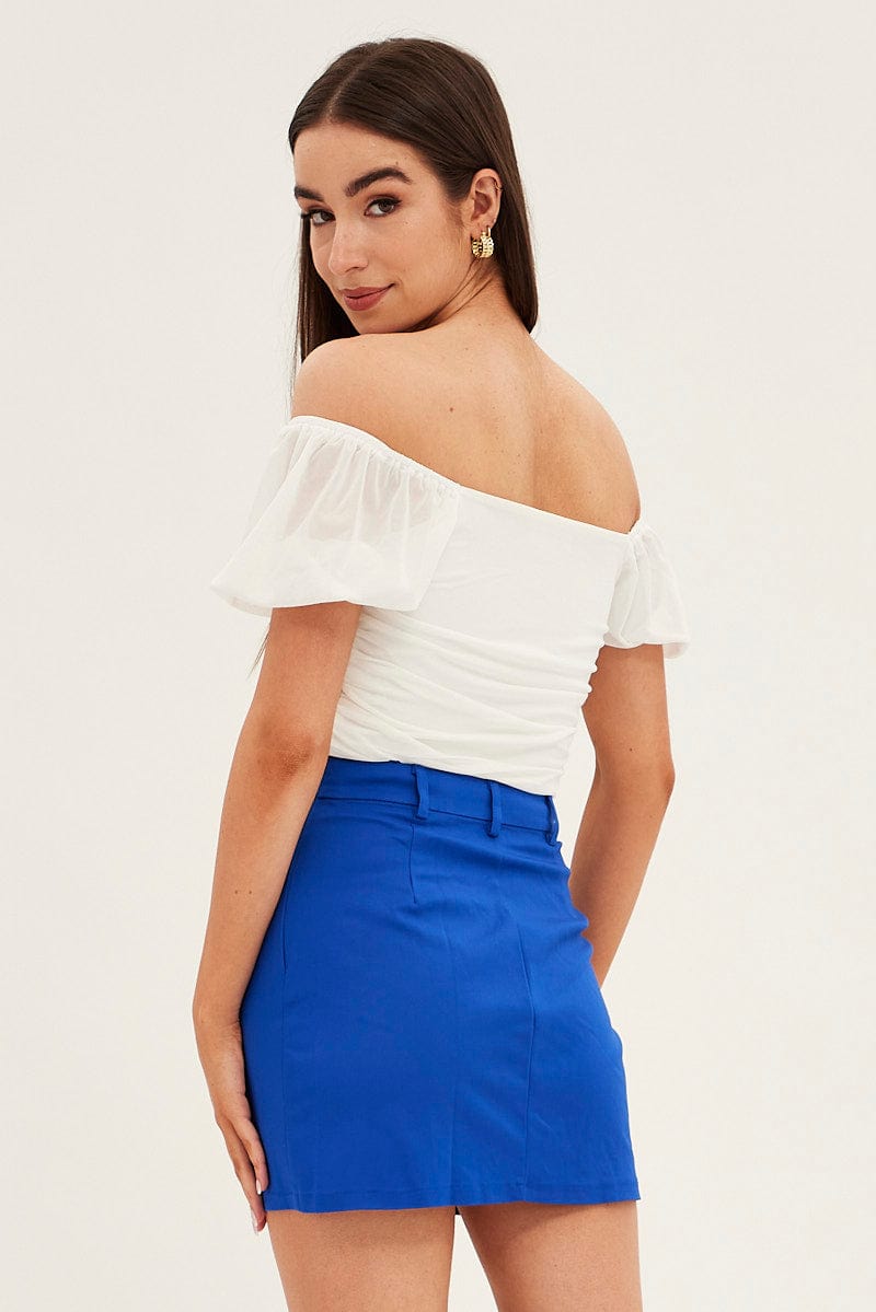 Blue Mini Skirt High Rise Front Split for Ally Fashion