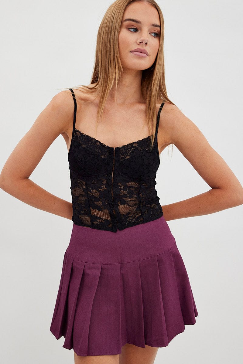 Purple Pleated Skirt Mini Mid Rise for Ally Fashion