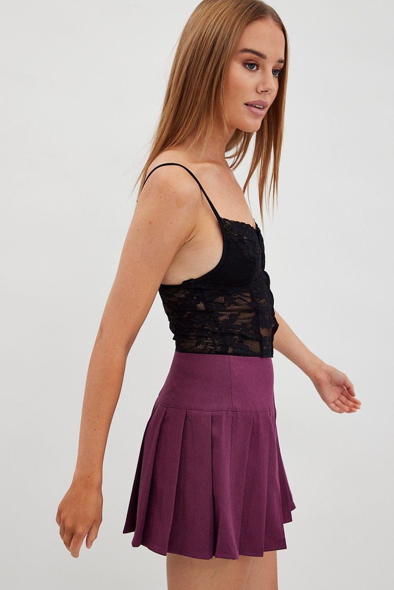 Purple Pleated Skirt Mini Mid Rise for Ally Fashion