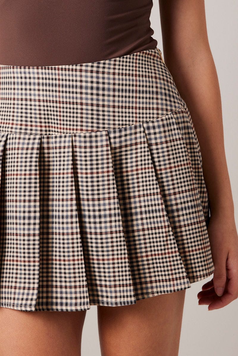 Beige Check Tennis Skirt Mini for Ally Fashion