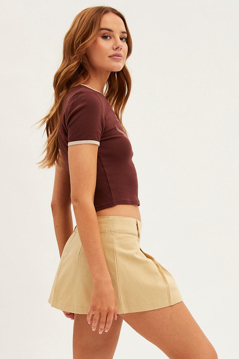 Beige Mini Skirt Low Rise for Ally Fashion