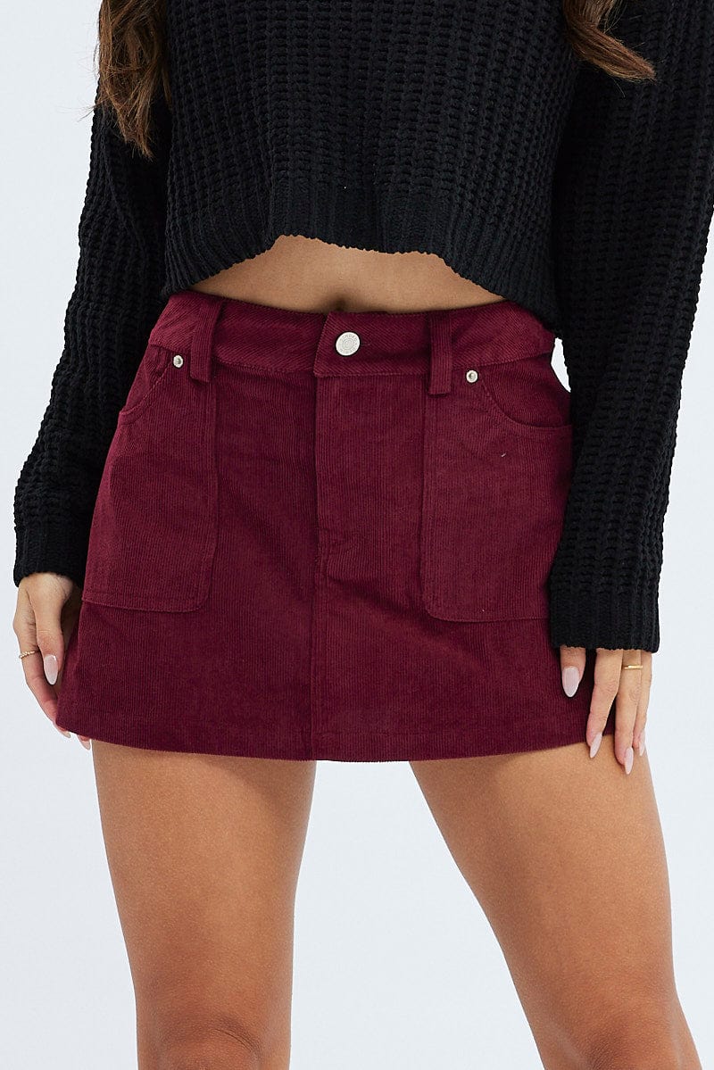 Purple Cargo Skirt Mini Mid Rise  Corduroy for Ally Fashion