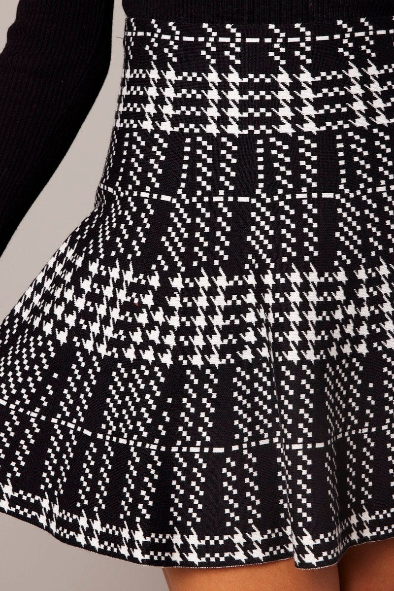 Black Check Knit Skater Skirt Mini for Ally Fashion