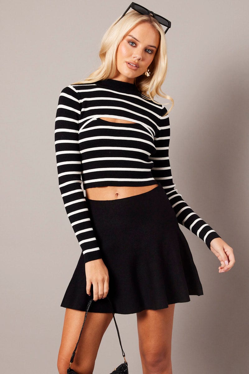 Black Knit Skater Skirt Mini for Ally Fashion
