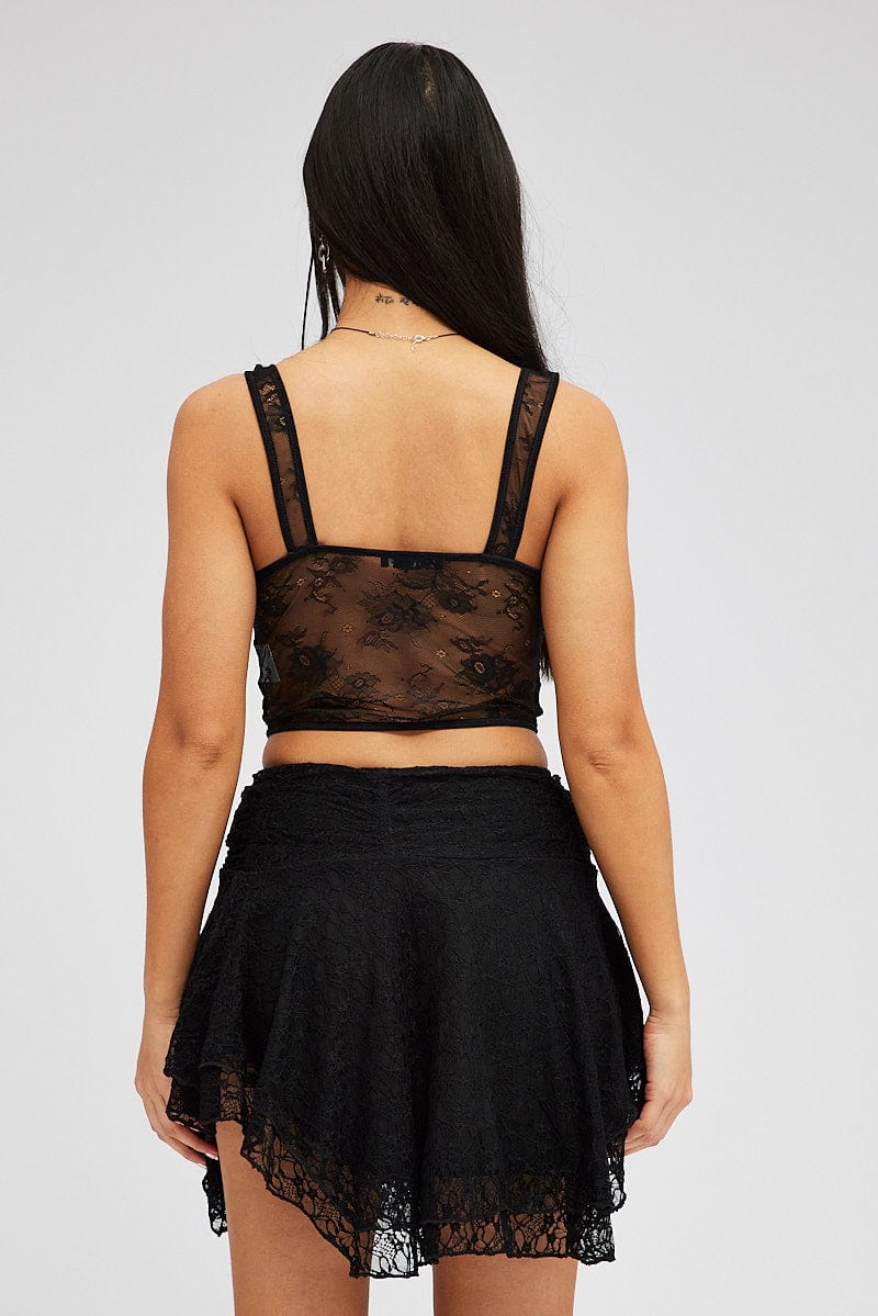 Black Mini Skirt Asymmetric Lace for Ally Fashion
