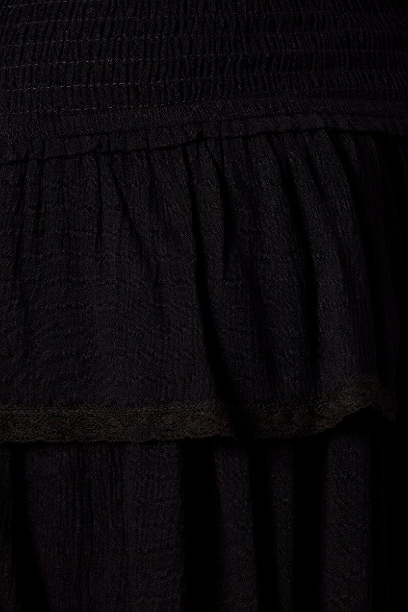 Black Skater Skirt Smocking Waist Mini for Ally Fashion