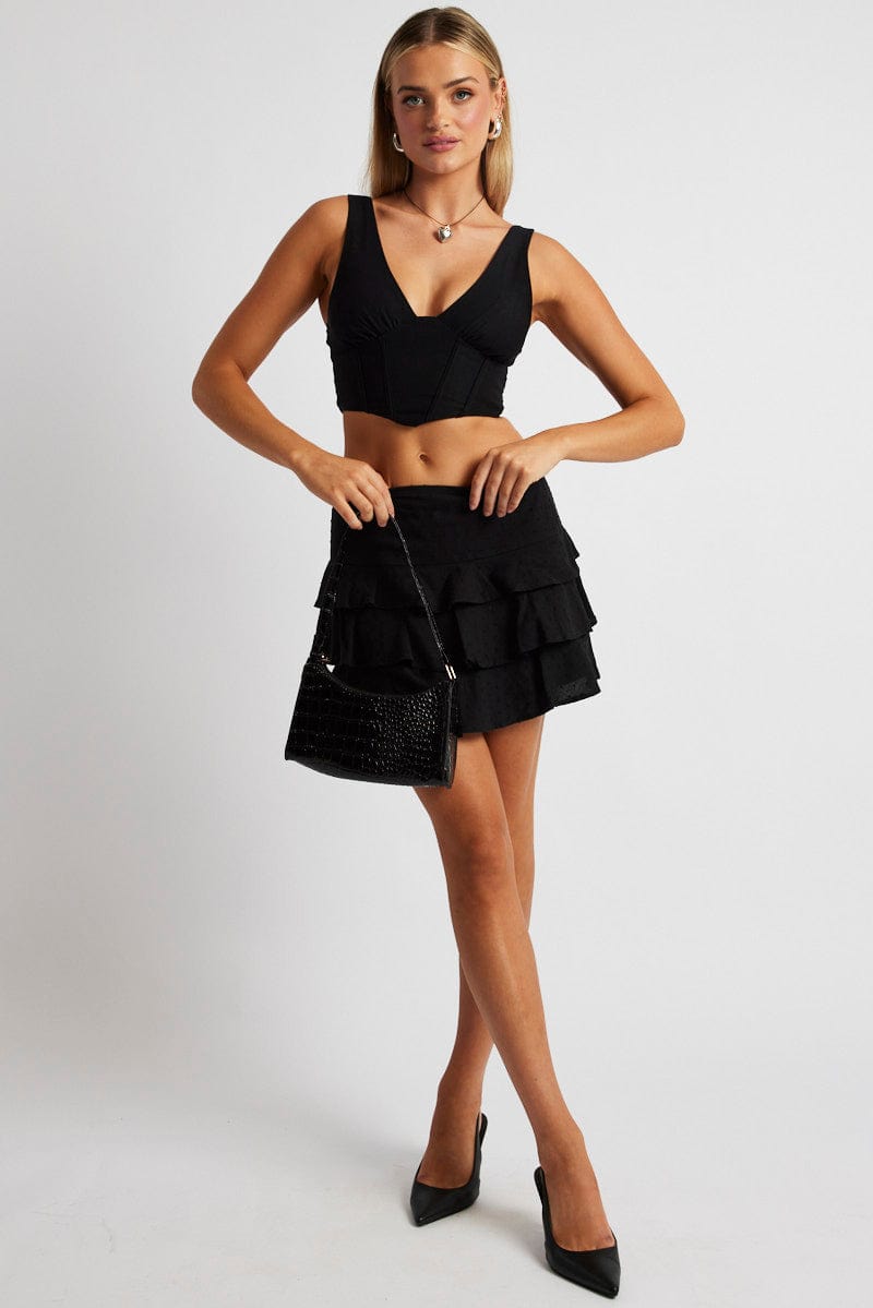 Black Mini Skirt Frilled for Ally Fashion