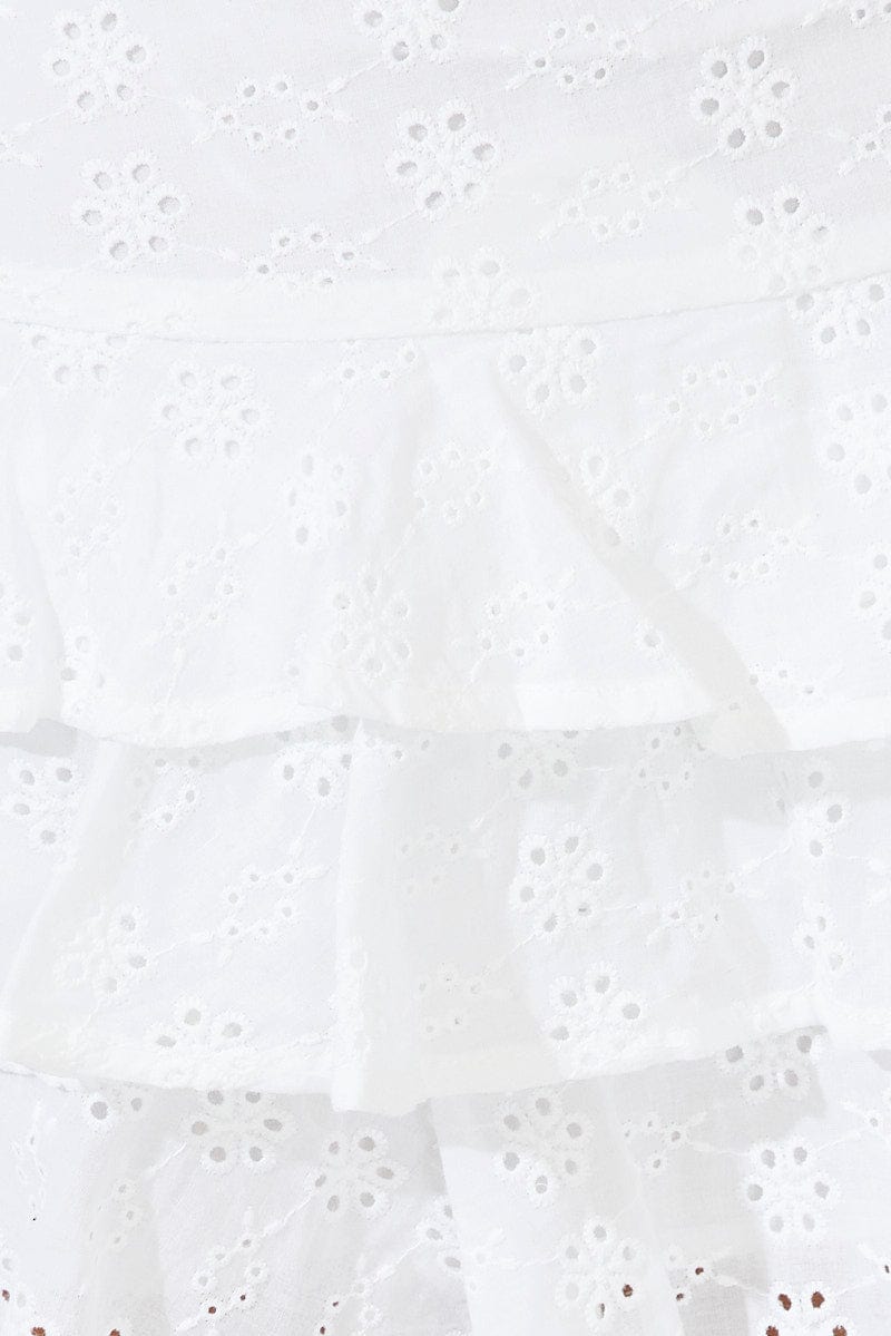 White Skater Skirt Ruffle Hem Eyelet for Ally Fashion