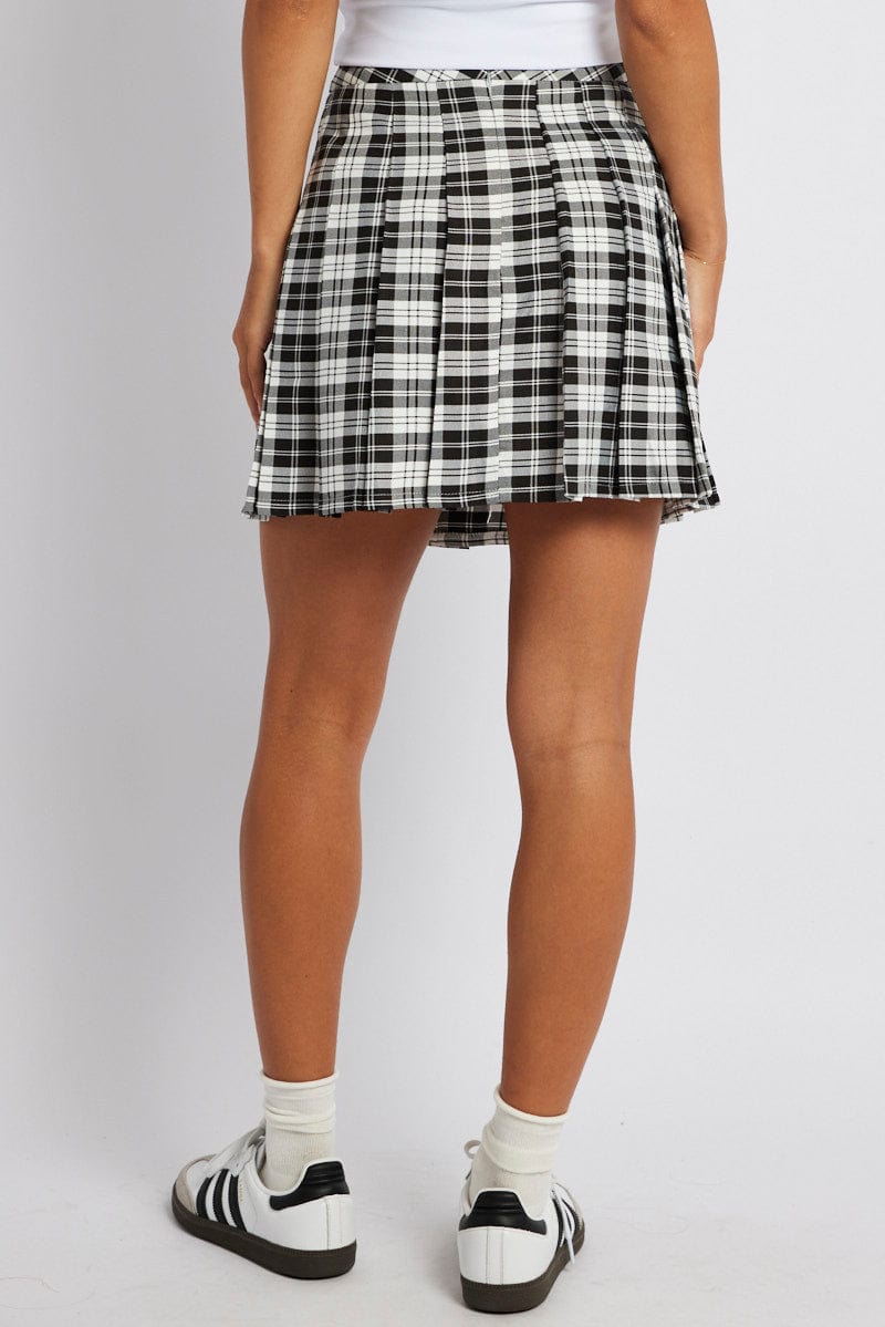 Black Check Tennis Skirt Pleated Mini for Ally Fashion
