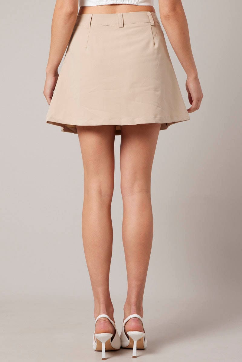 Beige Mini Skirt Pleated for Ally Fashion