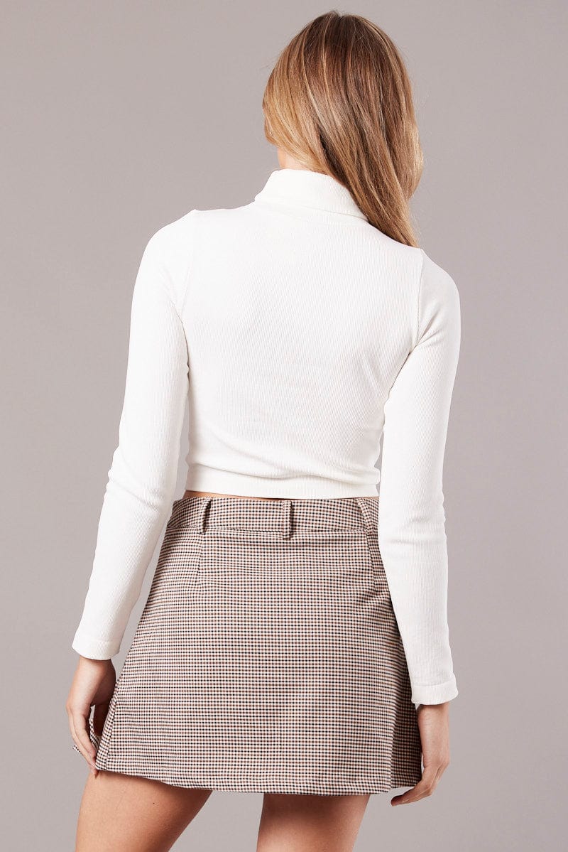 Beige Check Mini Skirt Pleated for Ally Fashion