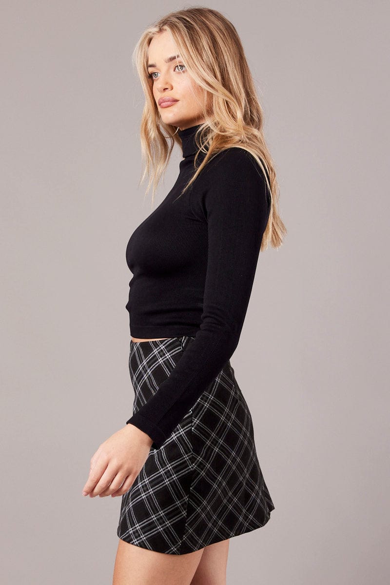Black Check Mini Skirt High Rise for Ally Fashion