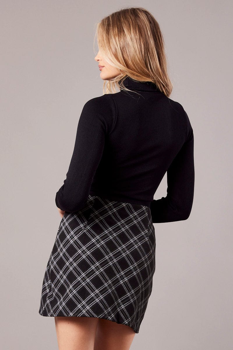 Black Check Mini Skirt High Rise for Ally Fashion