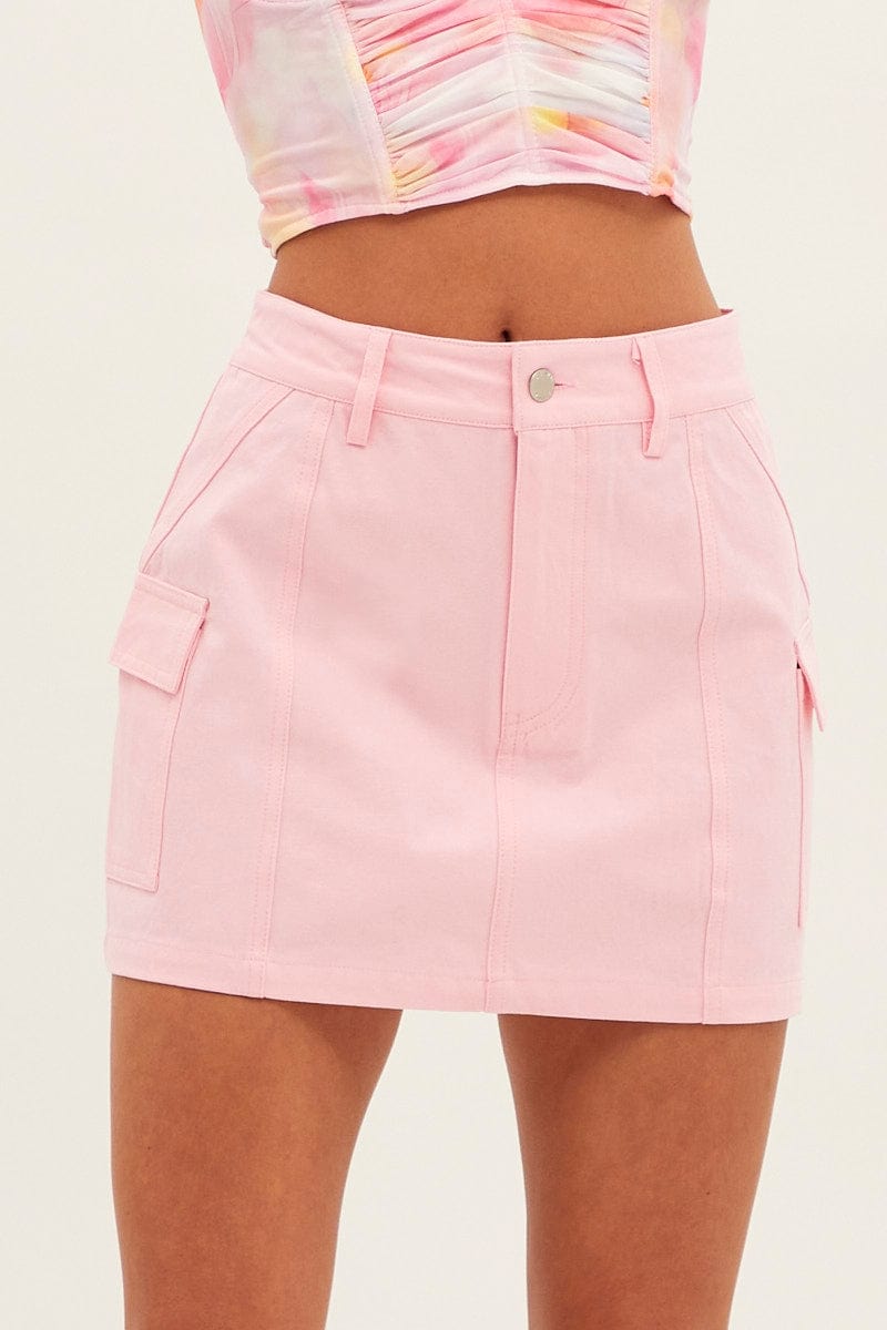 Pink Cargo Skirt Mini Mid Rise for Ally Fashion