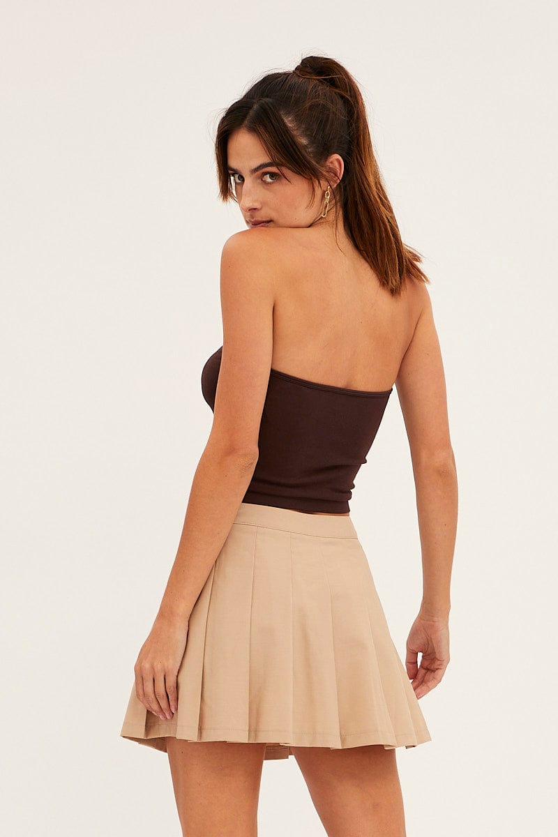 Beige Mini Skirt Skater Pleated Tennis for Ally Fashion
