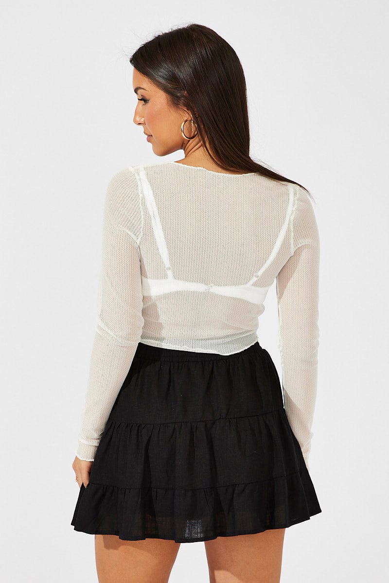 Black Skater Skirt Mini Linen Blend for Ally Fashion
