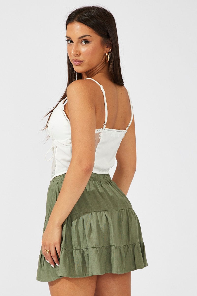 Green Skater Skirt Mini Linen Blend for Ally Fashion