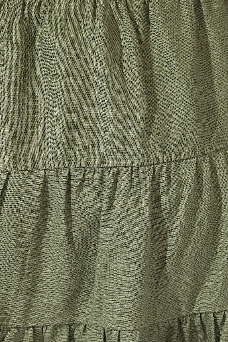 Green Skater Skirt Mini Linen Blend for Ally Fashion