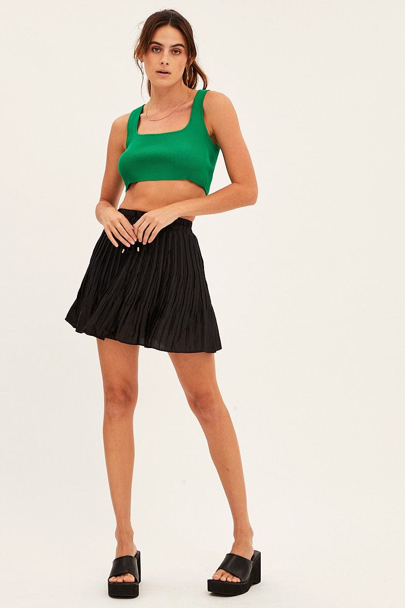 Black Pleated Skirt Mini Satin for Ally Fashion